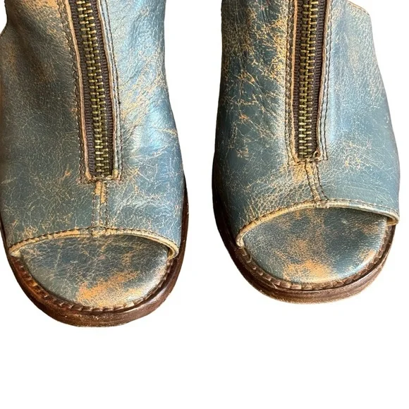 Bed Stu blue Olena zip front peep toe block heels SZ. 6 - Picture 7 of 15